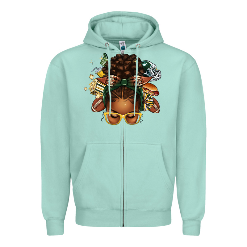 American Football Afro Messy Bun Zipper Hoodie by texasbilliewilder | Teevron