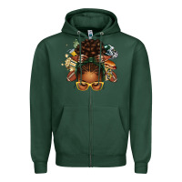 Sports Green american football afro messy bun Zipper Hoodie - texasbilliewilder