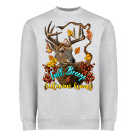 Heather Grey Fall Breeze And Autumn Leaves Deer Heavyweight Sweatshirt - LillyAllenDesigns