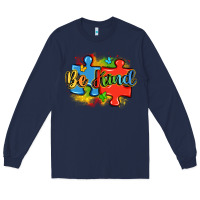 Navy be kind autism Long Sleeve Tee - LillyAllenDesigns
