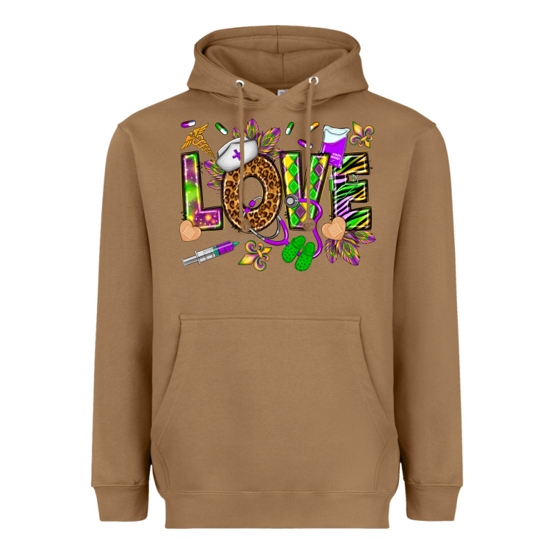 Mardi Gras Love Nurse Heavyweight Hoodie by HowdyJamesFarm | Teevron