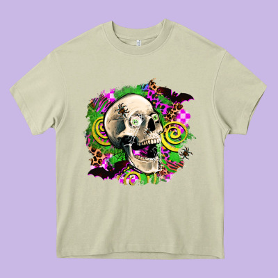 Halloween Skull Heavy Core Tee Designed By Adodesignshop