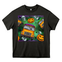 Asphalt halloween bus and pumpkin seamless pattern Heavy Core Tee - BundleAndBundleShop