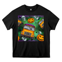 Black halloween bus and pumpkin seamless pattern Heavy Core Tee - BundleAndBundleShop