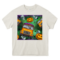 Cream halloween bus and pumpkin seamless pattern Heavy Core Tee - BundleAndBundleShop