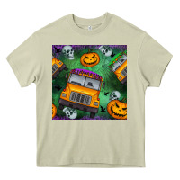 Mossy halloween bus and pumpkin seamless pattern Heavy Core Tee - BundleAndBundleShop