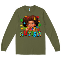 Army Green autism afro girl Long Sleeve Tee - LillyAllenDesigns