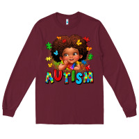 Burgundy autism afro girl Long Sleeve Tee - LillyAllenDesigns