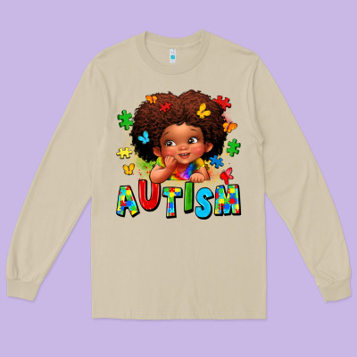 Autism Afro Girl Long Sleeve Tee Designed By Lillyallendesigns