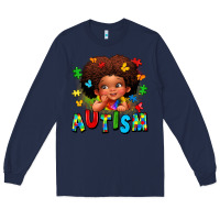 Navy autism afro girl Long Sleeve Tee - LillyAllenDesigns