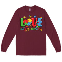 Burgundy love autism awareness Long Sleeve Tee - LillyAllenDesigns