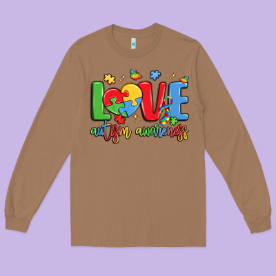 Love Autism Awareness Long Sleeve Tee Designed By Lillyallendesigns