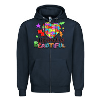 Navy Different is beautiful Zipper Hoodie - NancyCooperArtShop