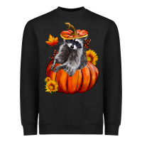Black Fall Pumpkin Raccoon Heavyweight Sweatshirt - LillyAllenDesigns