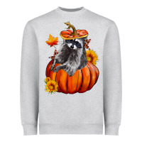 Heather Grey Fall Pumpkin Raccoon Heavyweight Sweatshirt - LillyAllenDesigns