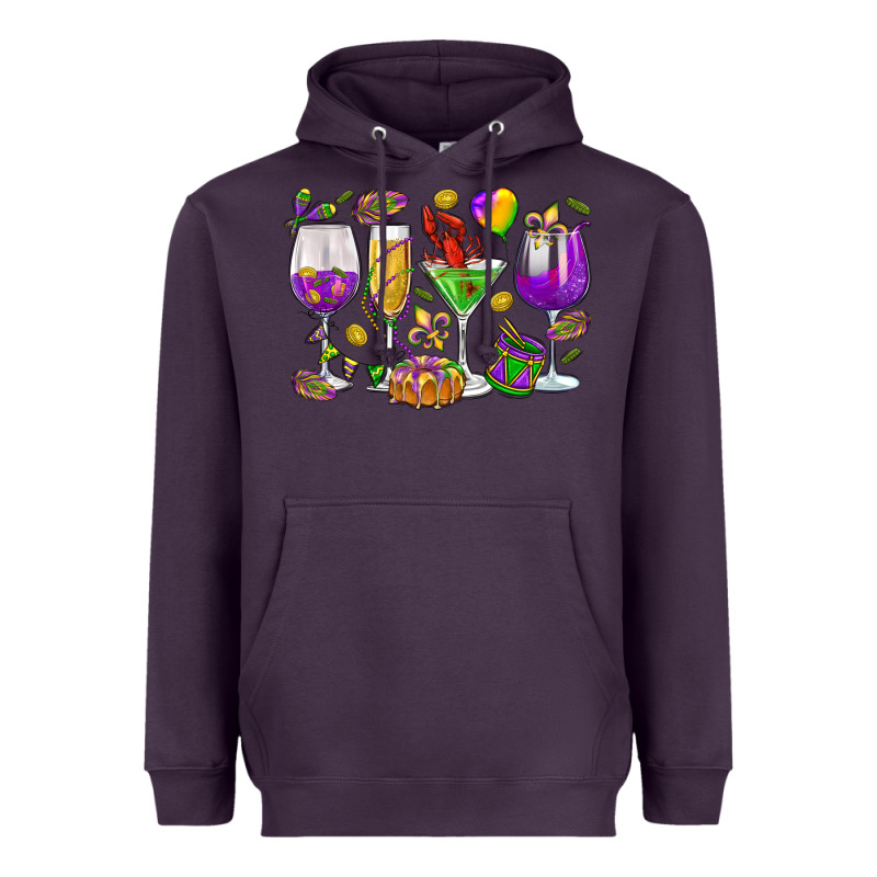 Mardi Gras Wine Glasses Heavyweight Hoodie by HowdyJamesFarm | Teevron
