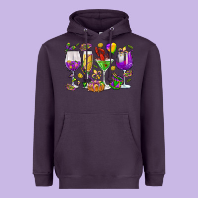 Mardi Gras Wine Glasses Heavyweight Hoodie Designed By Howdyjamesfarm