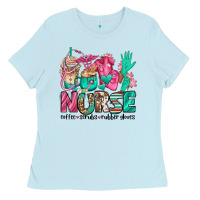 Baby Blue nurse coffee scrubs rubber gloves Ladies Tee - Jasminsmagicworld
