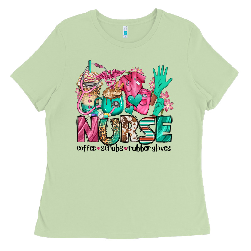 Nurse Coffee Scrubs Rubber Gloves Ladies Tee by Jasminsmagicworld | Teevron