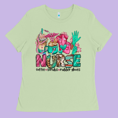 Nurse Coffee Scrubs Rubber Gloves Ladies Tee Designed By Jasminsmagicworld