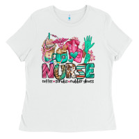 White nurse coffee scrubs rubber gloves Ladies Tee - Jasminsmagicworld