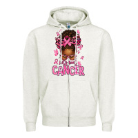 Oatmeal Heather lets beat cancer afro messy bun Zipper Hoodie - texasbilliewilder