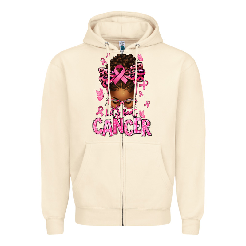 Lets Beat Cancer Afro Messy Bun Zipper Hoodie by texasbilliewilder | Teevron