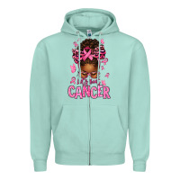 Seafoam lets beat cancer afro messy bun Zipper Hoodie - texasbilliewilder