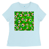 Baby Blue halloween eye balls seamless pattern Ladies Tee - BundleAndBundleShop