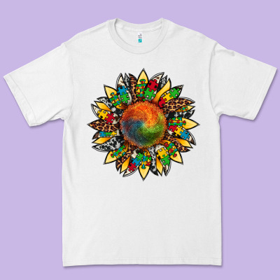Autism Awareness Cowhide Leopard Sunflower Premium Tee Designed By Artiststas