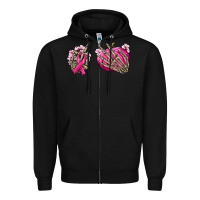 Black Breast Cancer skeleton hands Zipper Hoodie - NancyCooperArtShop