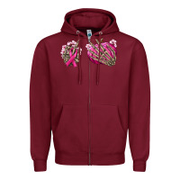 Burgundy Breast Cancer skeleton hands Zipper Hoodie - NancyCooperArtShop