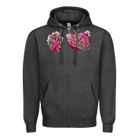 Charcoal Heather Breast Cancer skeleton hands Zipper Hoodie - NancyCooperArtShop