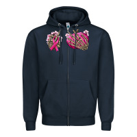 Navy Breast Cancer skeleton hands Zipper Hoodie - NancyCooperArtShop