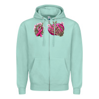 Seafoam Breast Cancer skeleton hands Zipper Hoodie - NancyCooperArtShop