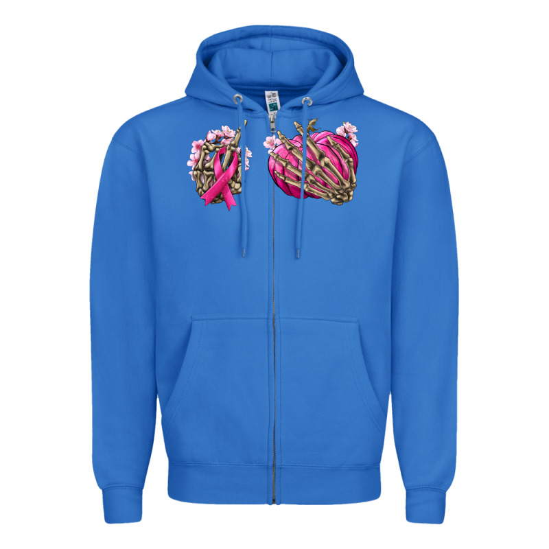 Breast Cancer Skeleton Hands Zipper Hoodie by NancyCooperArtShop | Teevron