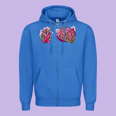Breast Cancer Skeleton Hands Zipper Hoodie Designed By Nancycooperartshop