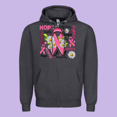 Breast Cancer Zipper Hoodie Designed By Nancycooperartshop