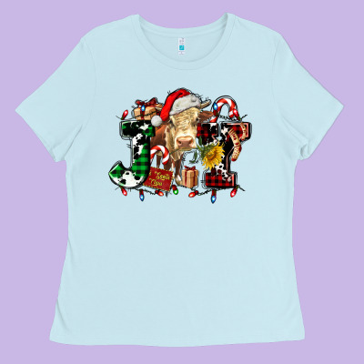 Joy And Cow Christmas Candies And Letters Ladies Tee Designed By Adodesignshop