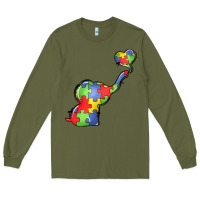 Army Green autism awareness elephant Long Sleeve Tee - LillyAllenDesigns