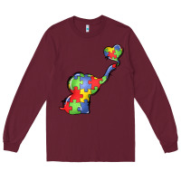 Burgundy autism awareness elephant Long Sleeve Tee - LillyAllenDesigns