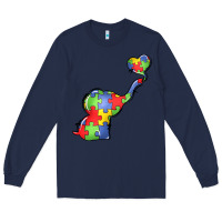 Navy autism awareness elephant Long Sleeve Tee - LillyAllenDesigns