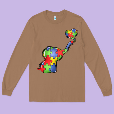 Autism Awareness Elephant Long Sleeve Tee Designed By Lillyallendesigns