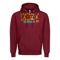 Burgundy Cozy season Thanksgiving Zipper Hoodie - NancyCooperArtShop