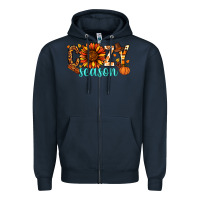 Navy Cozy season Thanksgiving Zipper Hoodie - NancyCooperArtShop