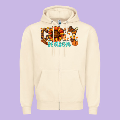Cozy Season Thanksgiving Zipper Hoodie Designed By Nancycooperartshop