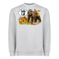 Heather Grey Hello Fall Brown Bear Heavyweight Sweatshirt - LillyAllenDesigns