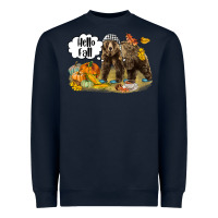 Navy Hello Fall Brown Bear Heavyweight Sweatshirt - LillyAllenDesigns