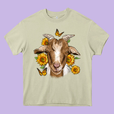 Sunflower Goat Heavy Core Tee Designed By Jasminsmagicworld