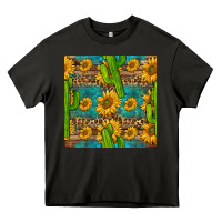 Asphalt sunflower and cactus seamless pattern Heavy Core Tee - BundleAndBundleShop